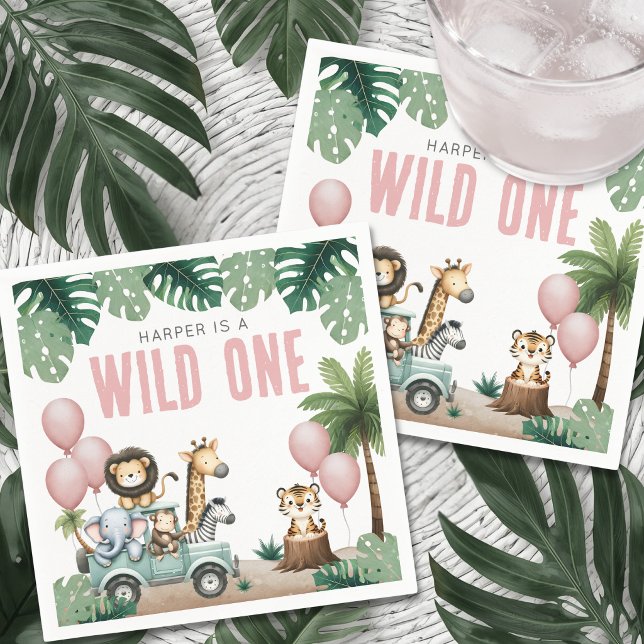 Servilleta De Papel Wild One Pink Safari 1st Birthday (Wild One Pink Safari 1st Birthday Napkins)