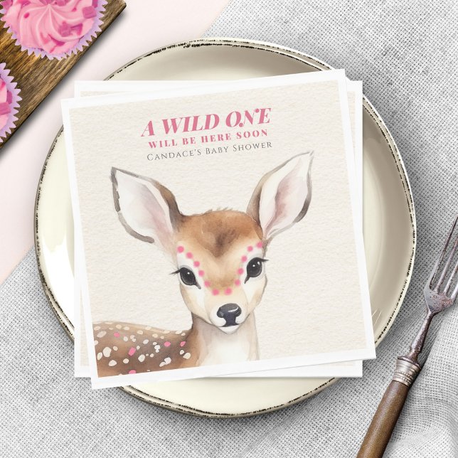 Servilleta De Papel Wild One Pink Spot Fawn Baby Shower (Subido por el creador)