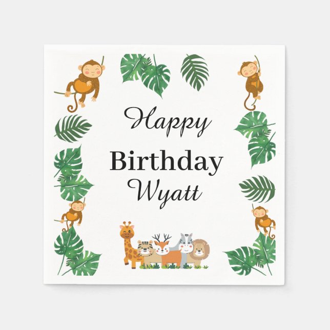Servilleta De Papel Wild One Safari animal Nápoles de cumpleaños (Anverso)