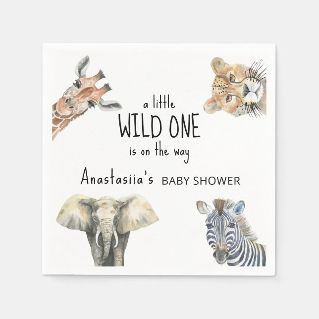 Servilleta De Papel Wild One Safari Animals Baby Shower (Anverso)
