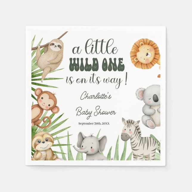 Servilleta De Papel Wild One Safari Animals Boy Baby Shower (Anverso)