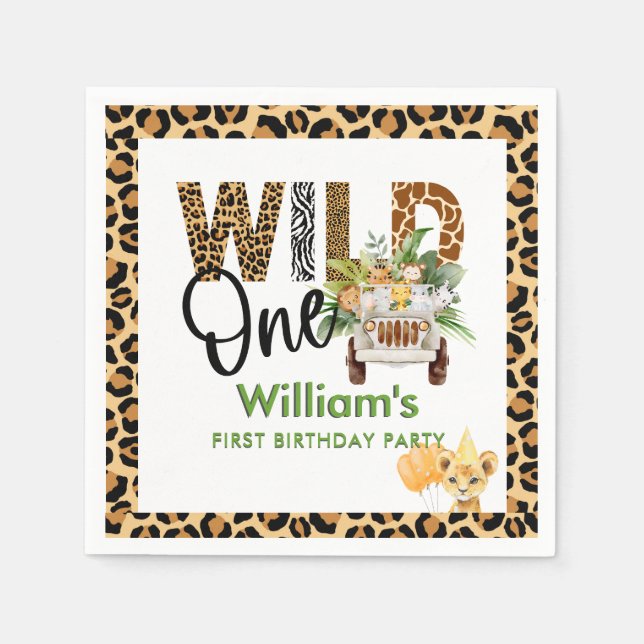 Servilleta De Papel Wild One Safari Animals First Birthday Boy  (Anverso)