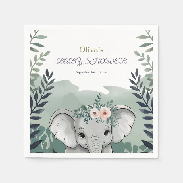 Servilleta De Papel Wild One Safari Elephant Baby Shower Napkins (Anverso)