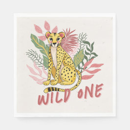 Servilleta De Papel Wild One Safari Pink Cheetah Kids Birthday Party