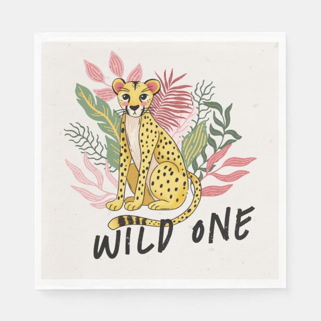 Servilleta De Papel Wild One Safari Pink Cheetah Kids Birthday Party (Anverso)