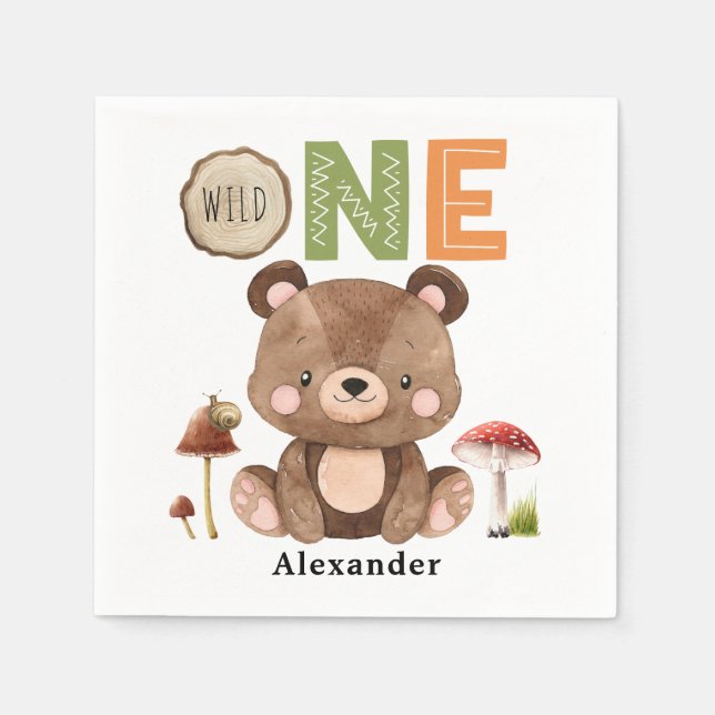 Servilleta De Papel Wild One Woodland Bear Napkins (Anverso)