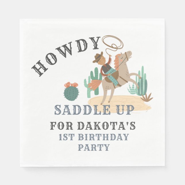 Servilleta De Papel Wild West Cowboy Boy 1er cumpleaños (Anverso)