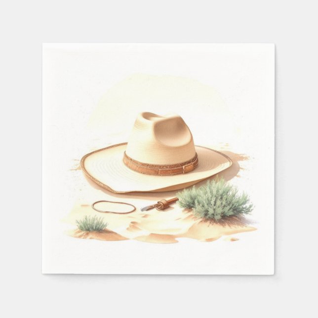 Servilleta De Papel Wild West Watercolor Cowboy Baby Shower (Anverso)