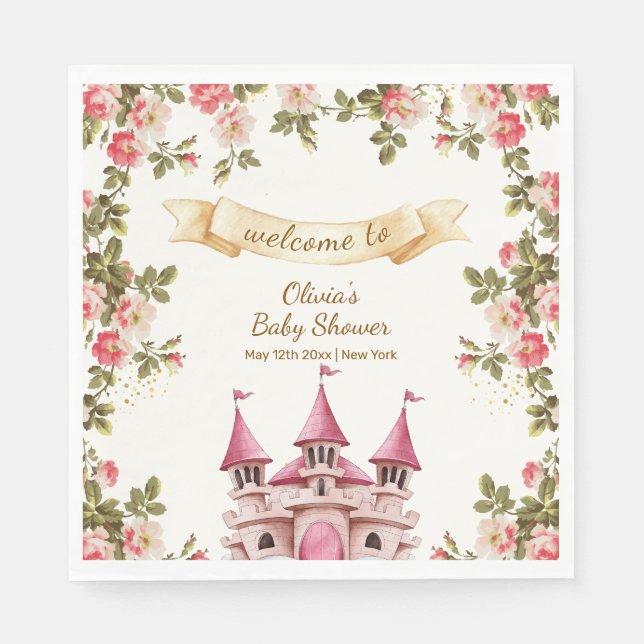 Servilleta De Papel Wildflower Fairytale Castle Baby Shower Welcome  (Anverso)