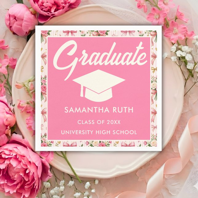 Servilleta De Papel Wildflower Pink Striped Bows & Ribbons Graduation (Subido por el creador)