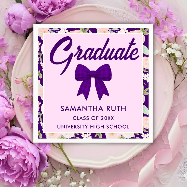 Servilleta De Papel Wildflower Purple Gingham Bow Graduation Party (Subido por el creador)