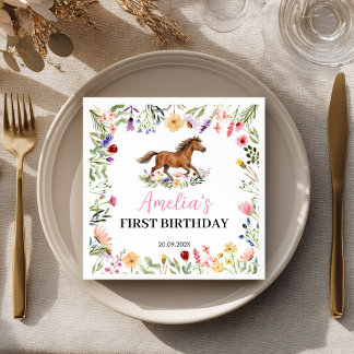 Servilleta De Papel Wildflower Rustic Horse Girl Birthday Party