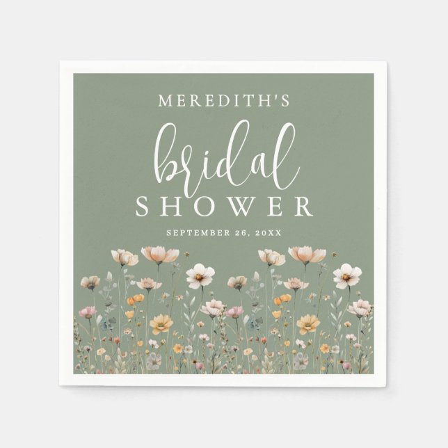Servilleta De Papel Wildflower Sage Green Bridal Shower (Anverso)