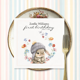 Servilleta De Papel Wildflower Sweet Bunny 1st Birthday Party Napkin