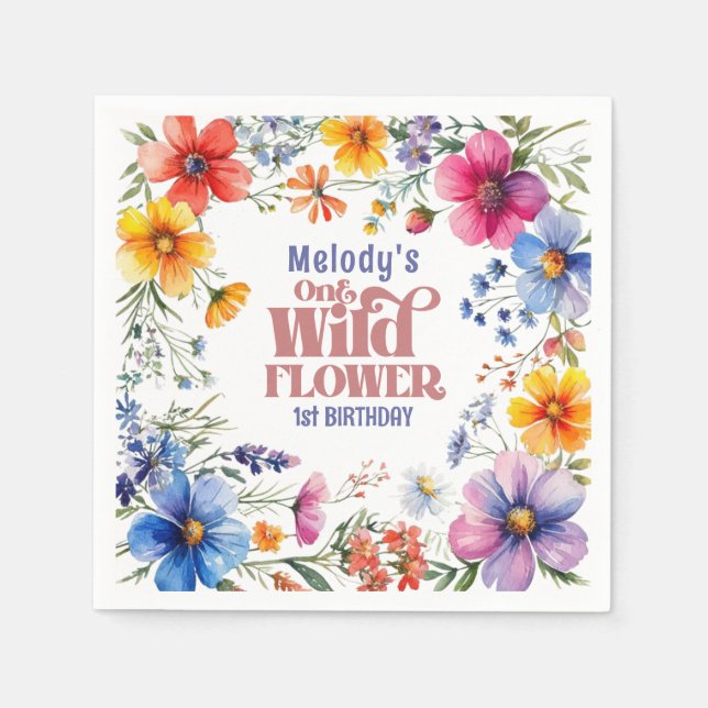 Servilleta De Papel Wildflower Wild One 1st birthday  Napkins (Anverso)