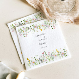 Servilleta De Papel Wildflowers Minimalist Elegant Wedding Script