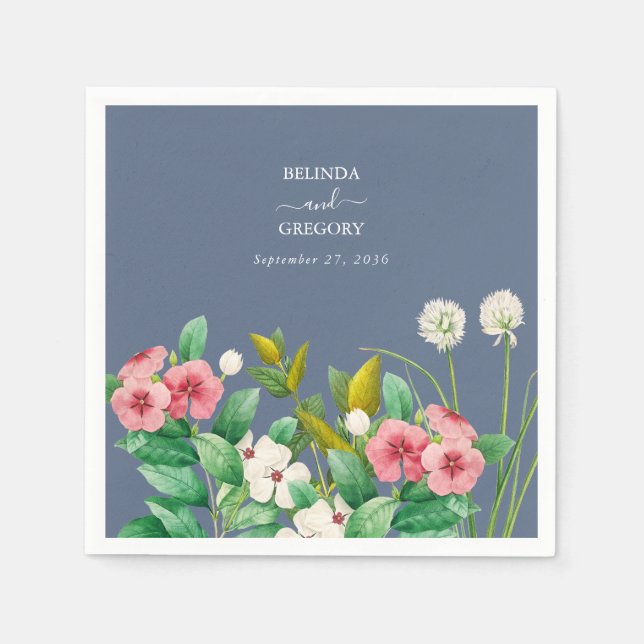 Servilleta De Papel Wildflowers Periwinkle Dusty Blue Boda (Anverso)