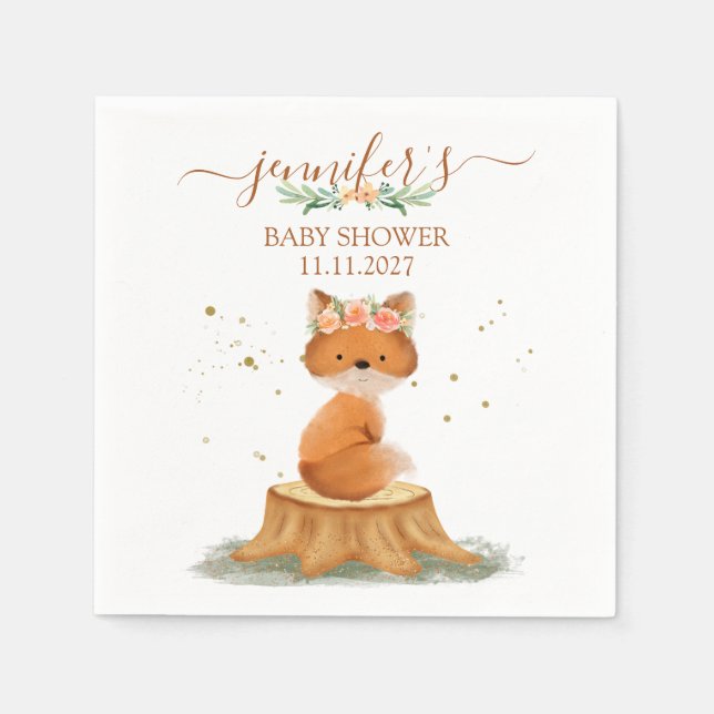 Servilleta De Papel Wildlife Woodland Fox Baby Shower (Anverso)