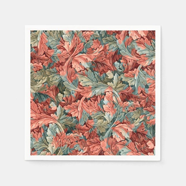 Servilleta De Papel William Morris Acanthus Botanical Red Green (Anverso)