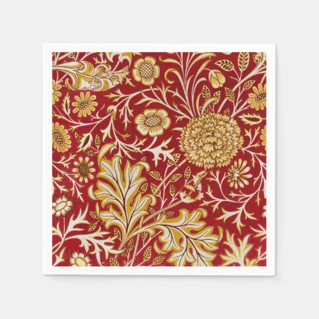 Servilleta De Papel William Morris Cherwell Patrón floral Rojo (Anverso)