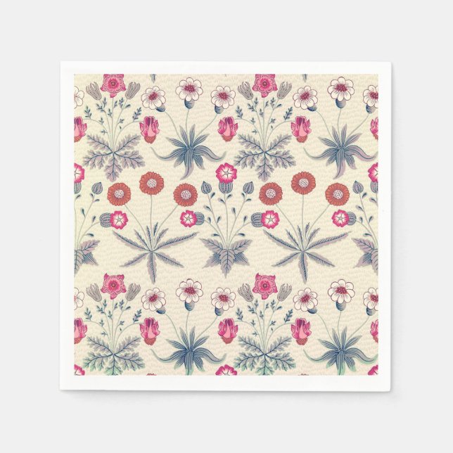 Servilleta De Papel William Morris Daisy Patrón Floral Naranja Rojo (Anverso)