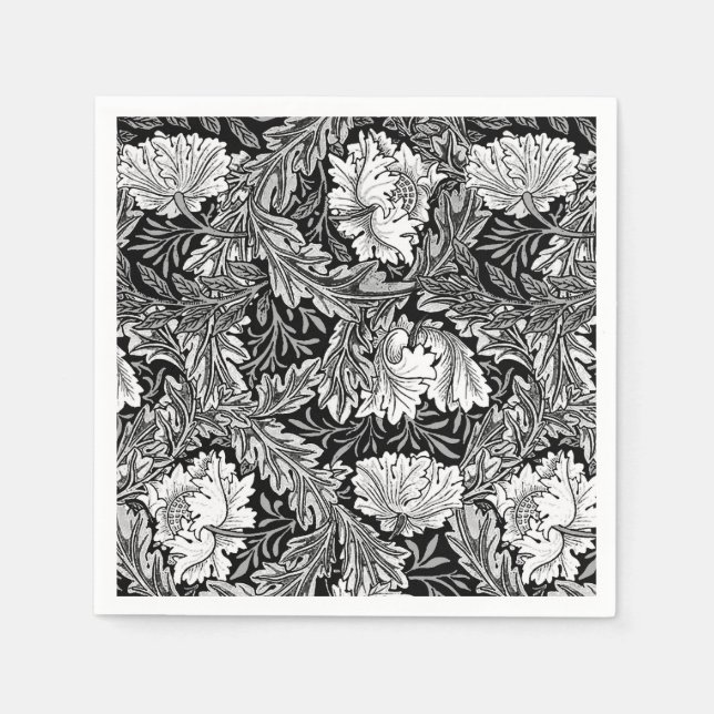 Servilleta De Papel William Morris Floral, negro, blanco y gris / gris (Anverso)