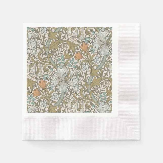 Servilleta De Papel William Morris Golden Lily Blue Gold (Anverso)