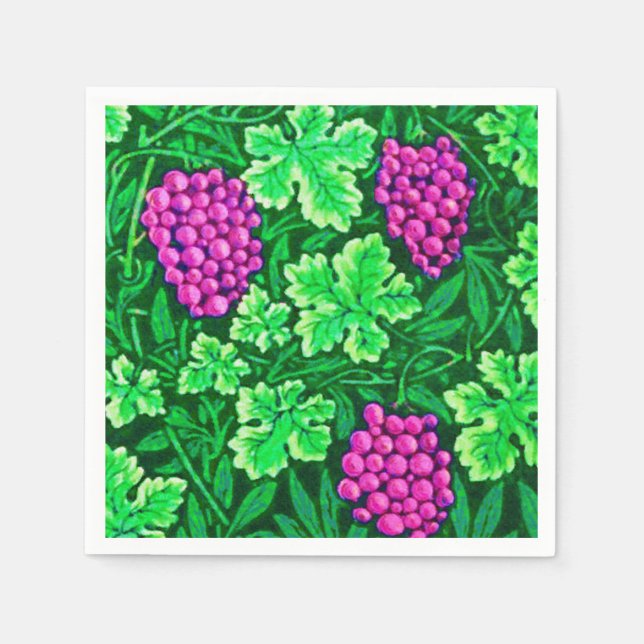 Servilleta De Papel William Morris Grapevine, Magenta y Verde (Anverso)