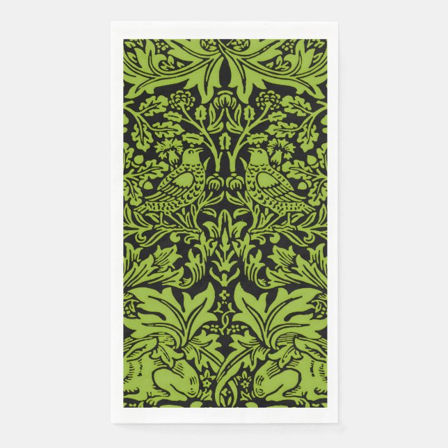 Servilleta De Papel William Morris Hermano Conejo Verde Sabio Negro (Anverso)