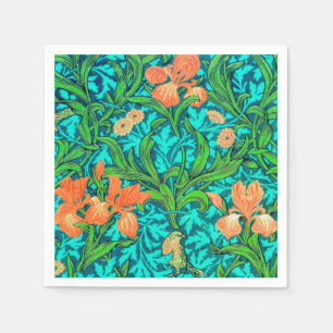Servilleta De Papel William Morris Irises, Naranja y turquesa