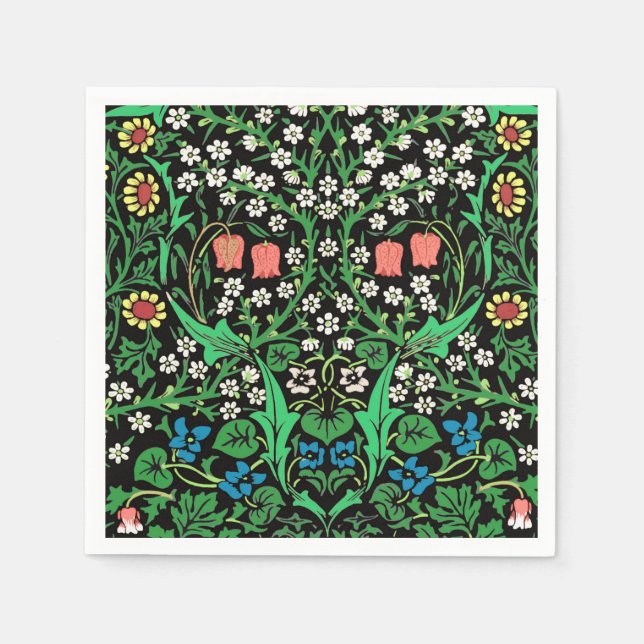 Servilleta De Papel William Morris Jacobean Floral, fondo negro (Anverso)