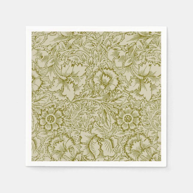 Servilleta De Papel William Morris Poppy Classic Floral Green (Anverso)