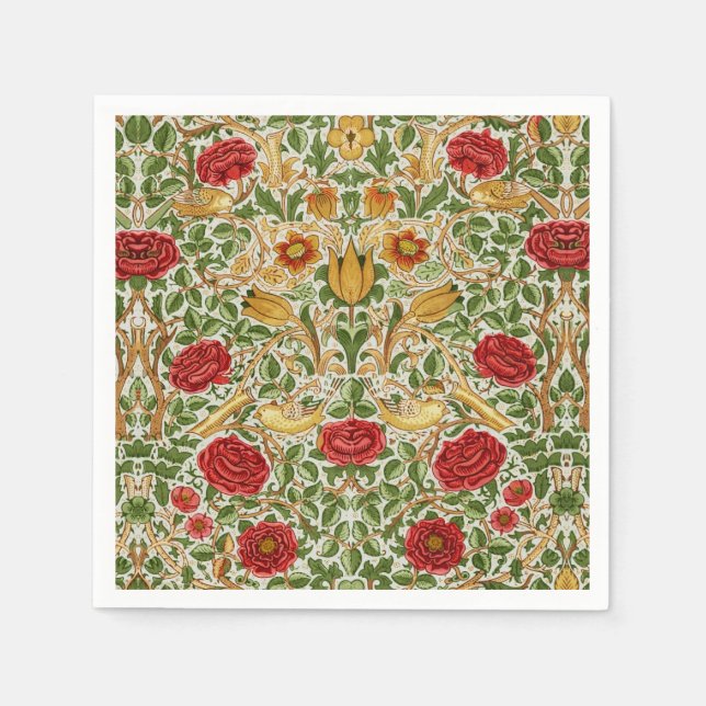 Servilleta De Papel William Morris Rosa y Birds Chintz Red (Anverso)