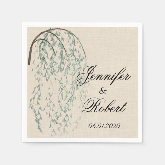 Servilleta De Papel Willow Branch en Linen Boda Napkin (Anverso)
