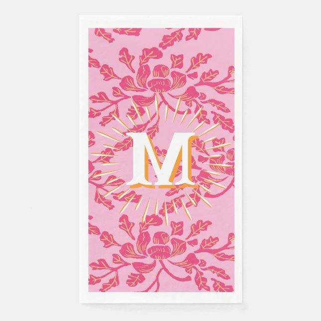 Servilleta De Papel Winding Peony Woodcut Pink + Orange Personalized (Anverso)