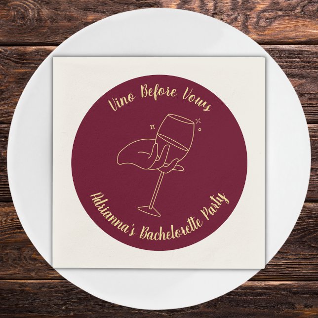 Servilleta De Papel Wine Bachelorette Burgundy Vino Antes De Vacas (wine bachelorette party napkins vino before vows elegant burgunde and golden bach party)