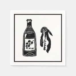 Servilleta De Papel Wine Linocut Cocktail Fiesta Napkins