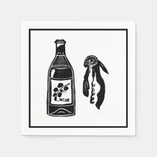 Servilleta De Papel Wine Linocut Cocktail Fiesta Napkins