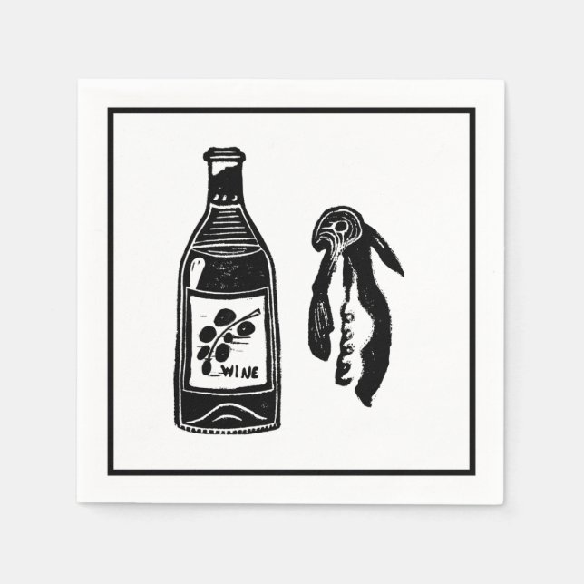 Servilleta De Papel Wine Linocut Cocktail Fiesta Napkins (Anverso)