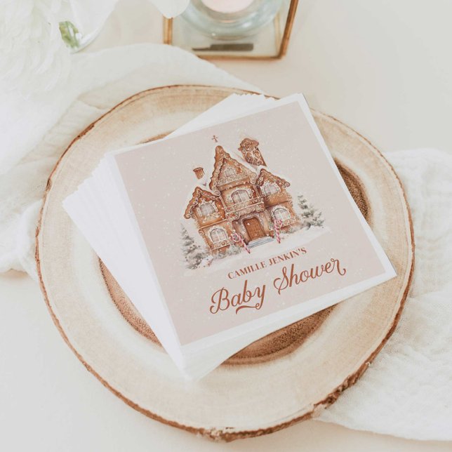 Servilleta De Papel Winter Baby Shower Gingerbread House (Gingerbread House Baby Shower Paper Napkins)