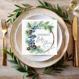 Servilleta De Papel Winter baby shower pines wreath monogrammed