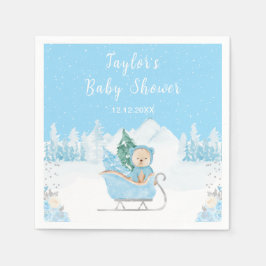 Servilleta De Papel Winter Bear Blue Sleigh Baby Shower