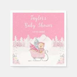 Servilleta De Papel Winter Bear Pink Sleigh Baby Shower