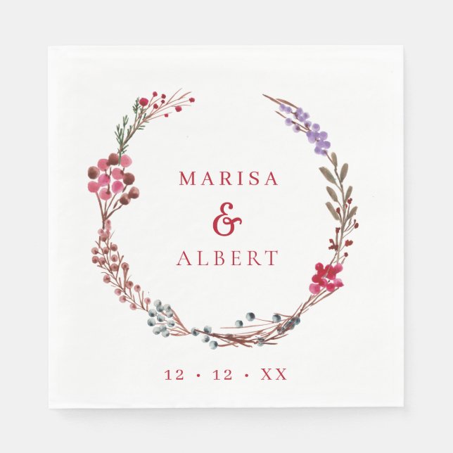 Servilleta De Papel Winter Berries Wreath Boda (Anverso)