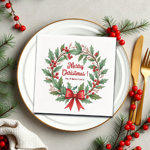 Servilleta De Papel Winter Berries Wreath Red Bow