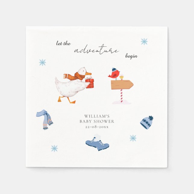 Servilleta De Papel Winter Blue Adventure empieza Baby Shower (Anverso)