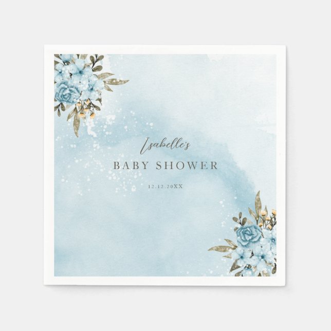 Servilleta De Papel Winter Blue Floral Baby Shower (Anverso)