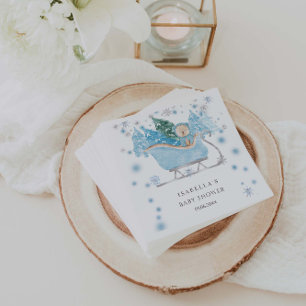 Servilleta De Papel Winter Blue Teddy Bear Sleigh Boy Baby Shower
