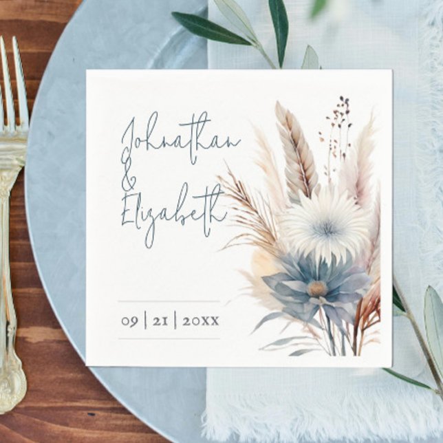 Servilleta De Papel Winter Boho Floral Boda | Blanca (White Winter Boho floral Wedding Paper Napkins)