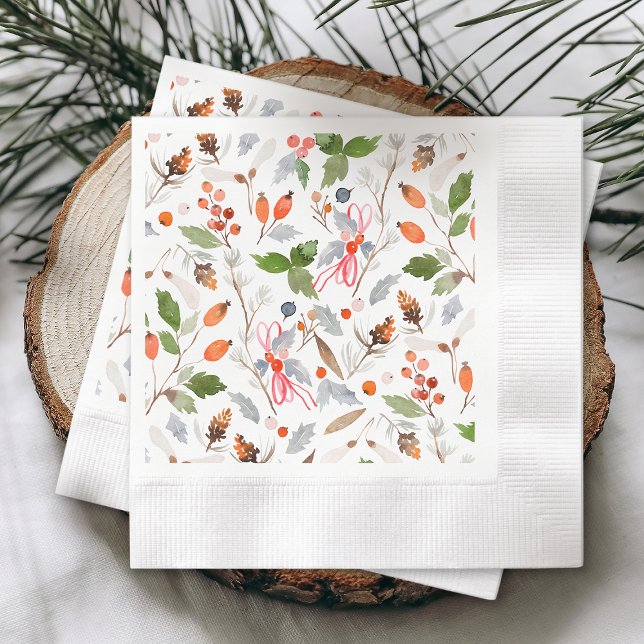 Servilleta De Papel Winter Botanical Berries & Foliage Holiday  (Subido por el creador)